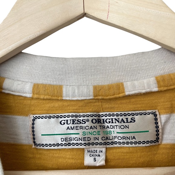 Guess Originals Mens Retro Los Angeles Embroidered Yellow Stripe T Shirt Small - Picture 3 of 5